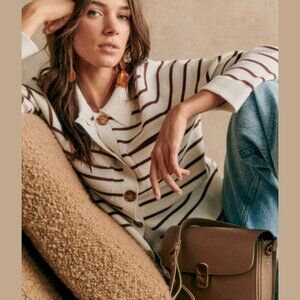 NWOT Sezane Betty Cardigan in Ecru Camel Brown Long Sleeves Collar Button Wool